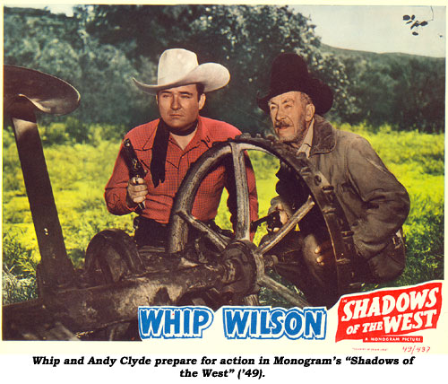 Whip and Andy Clyde prepare for action in Monogram's "Shadows of the West" ('49).